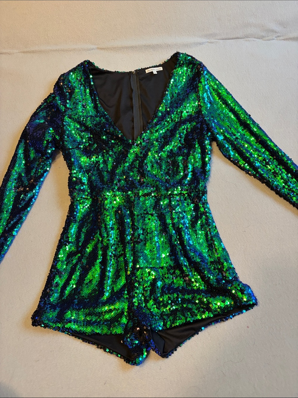 Charlotte Russe Green Sequin Long-Sleeve Romper